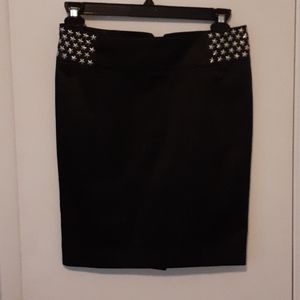 Black satin pencil skirt